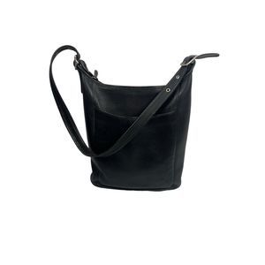 Vintage COACH Bag # 9060 Slim Duffle Sac Shoulder Purse Black Costa Rica Leather